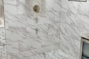 stone shower pan with curb