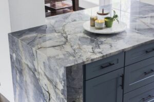 quartzite-stone countertop mitered waterfall edge quartzite-stone countertop mitered waterfall edge