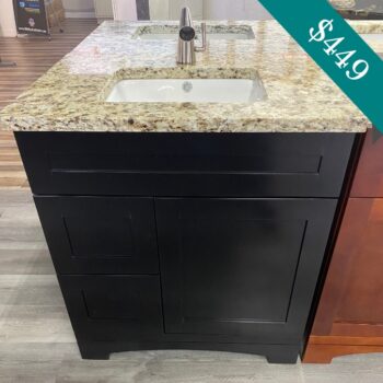 Dark wood vanity with brown granite 30