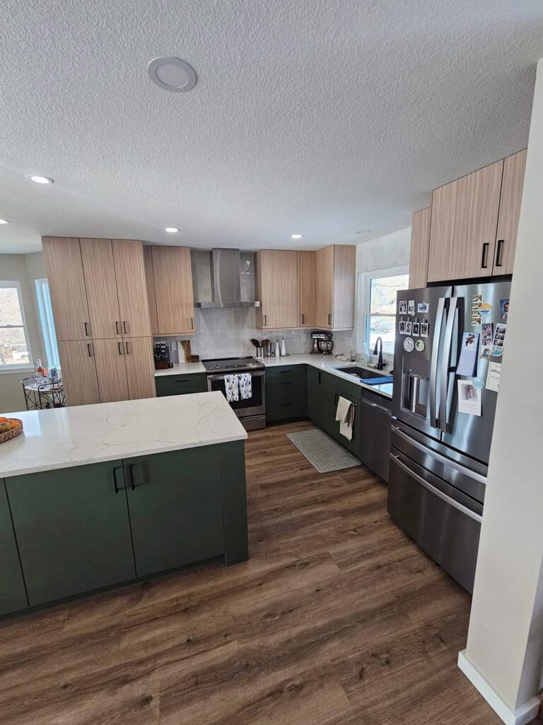 green cabinets with tan cabinets